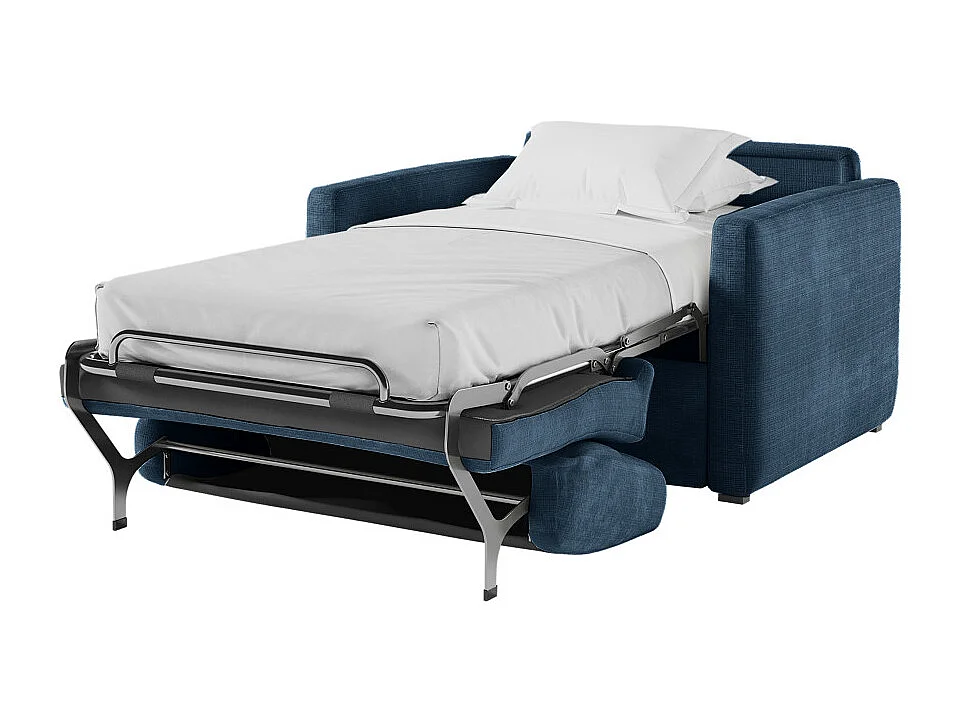 Fauteuil AGATHE convertible express couchage quotidien 70x190cm en tissu chenille bleu foncé - Matelas 13cm