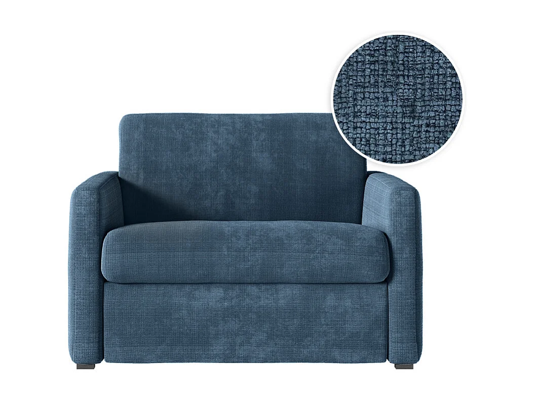 Fauteuil AGATHE convertible express couchage quotidien 70x190cm en tissu chenille bleu foncé - Matelas 13cm