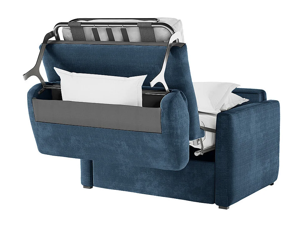 Fauteuil AGATHE convertible express couchage quotidien 70x190cm en tissu chenille bleu foncé - Matelas 13cm
