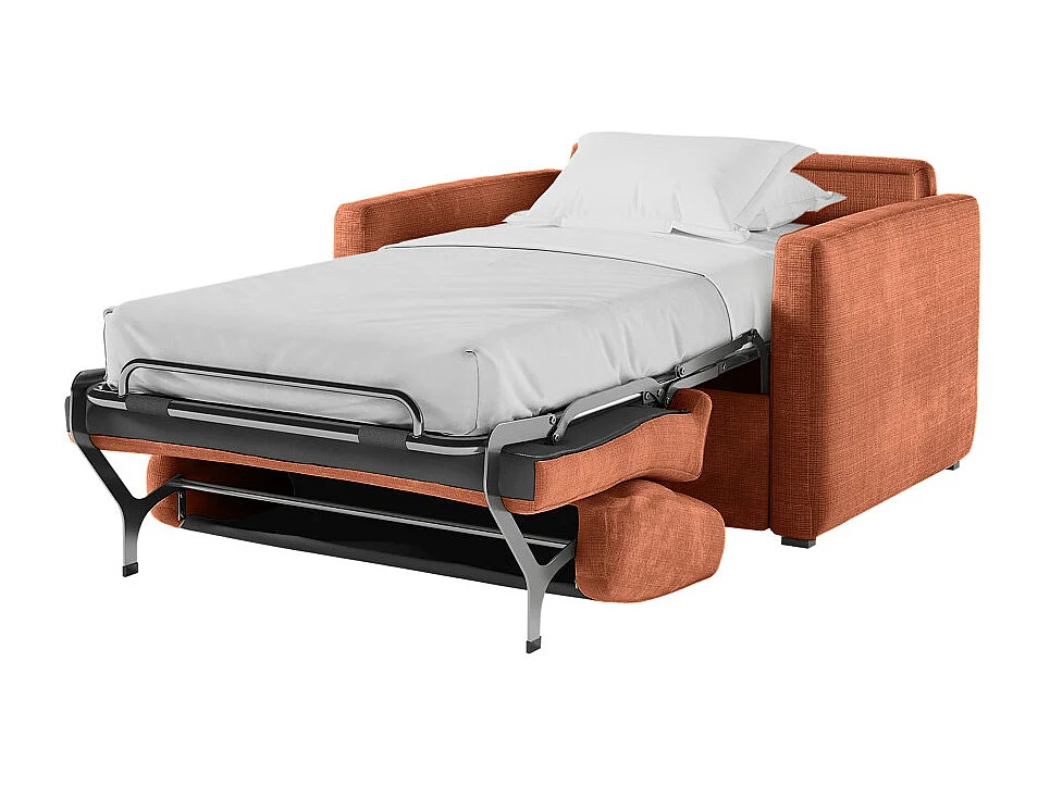 Fauteuil AGATHE convertible express couchage quotidien 70x190cm en tissu chenille terracotta - Matelas 13cm