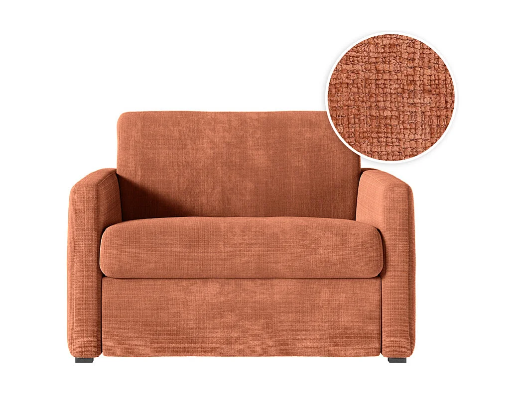 Fauteuil AGATHE convertible express couchage quotidien 70x190cm en tissu chenille terracotta - Matelas 13cm
