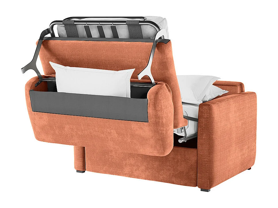 Fauteuil AGATHE convertible express couchage quotidien 70x190cm en tissu chenille terracotta - Matelas 13cm