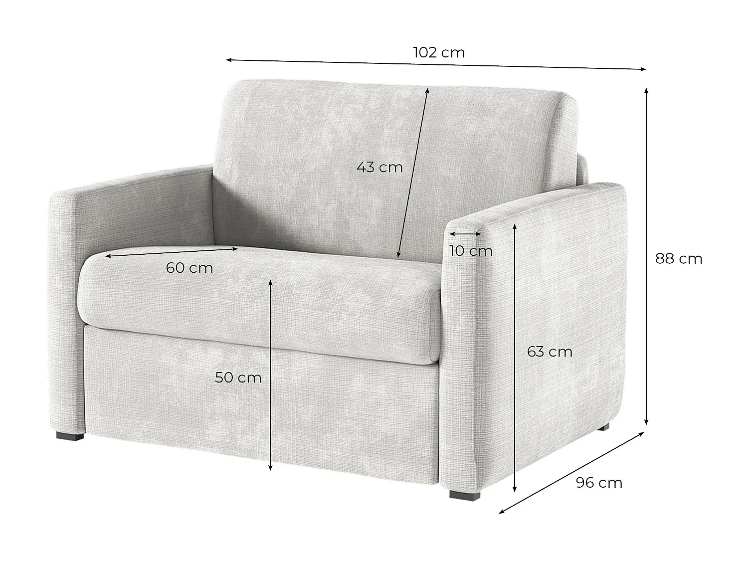 Fauteuil AGATHE convertible express couchage quotidien 70x190cm en tissu chenille terracotta - Matelas 13cm