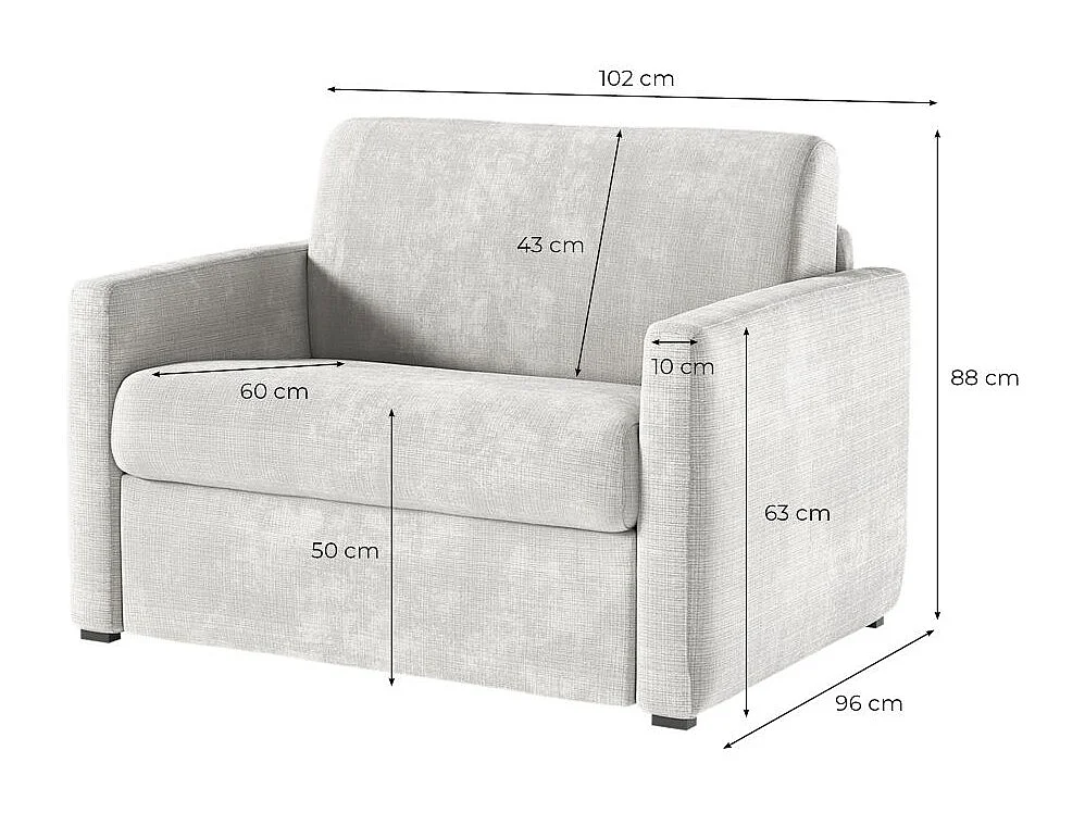 Fauteuil AGATHE convertible express couchage quotidien 70x190cm en tissu chenille terracotta - Matelas 13cm
