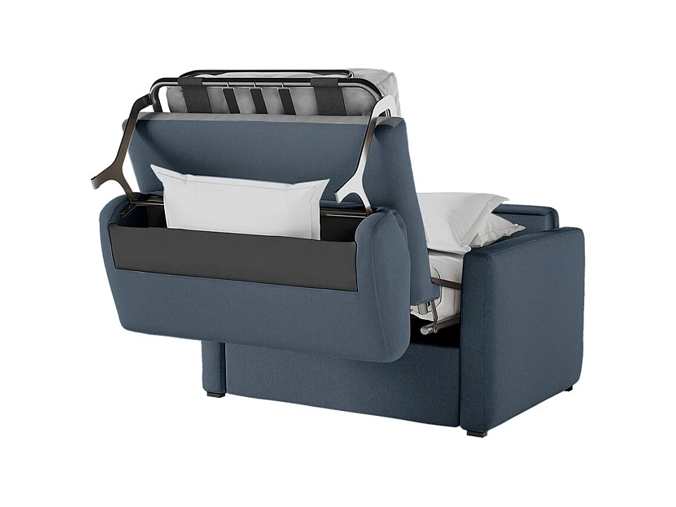 Fauteuil AGATHE convertible express couchage quotidien 70x190cm en tissu bleu foncé - Matelas 13cm