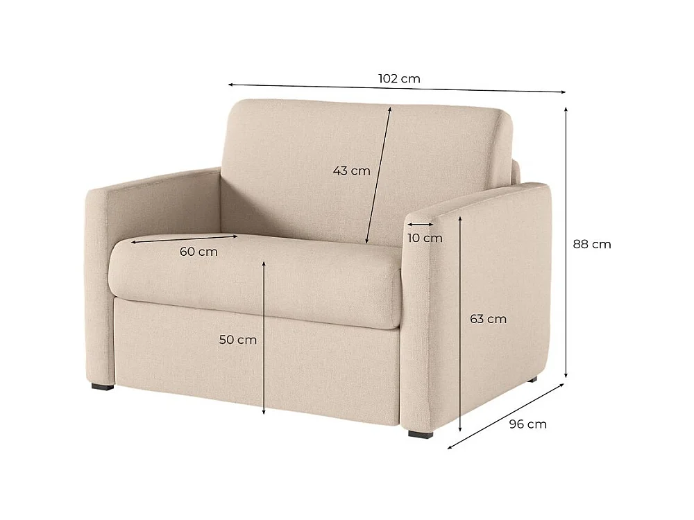 Fauteuil AGATHE convertible express couchage quotidien 70x190cm en tissu bleu foncé - Matelas 13cm