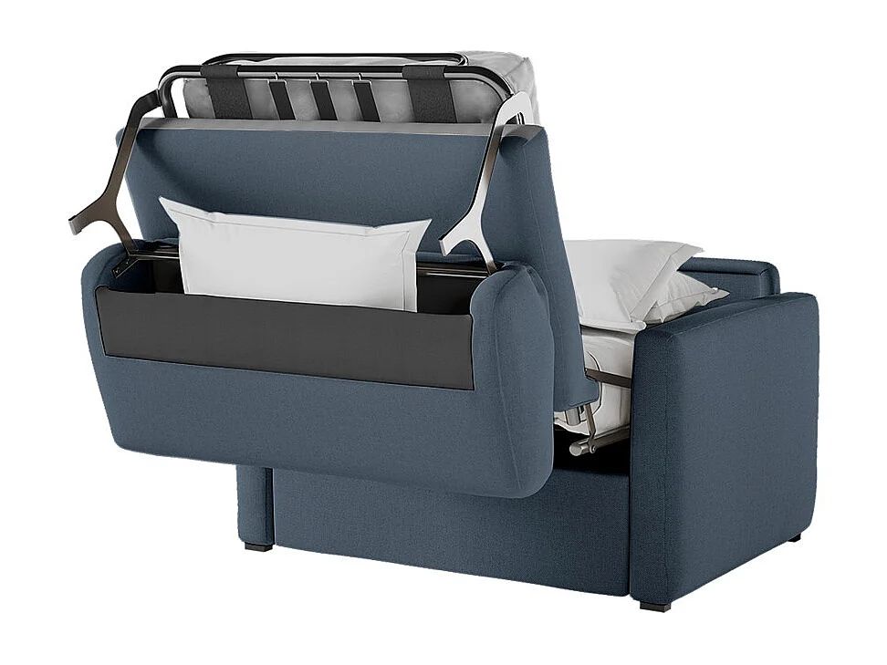 Fauteuil AGATHE convertible express couchage quotidien 70x190cm en tissu bleu foncé - Matelas 13cm
