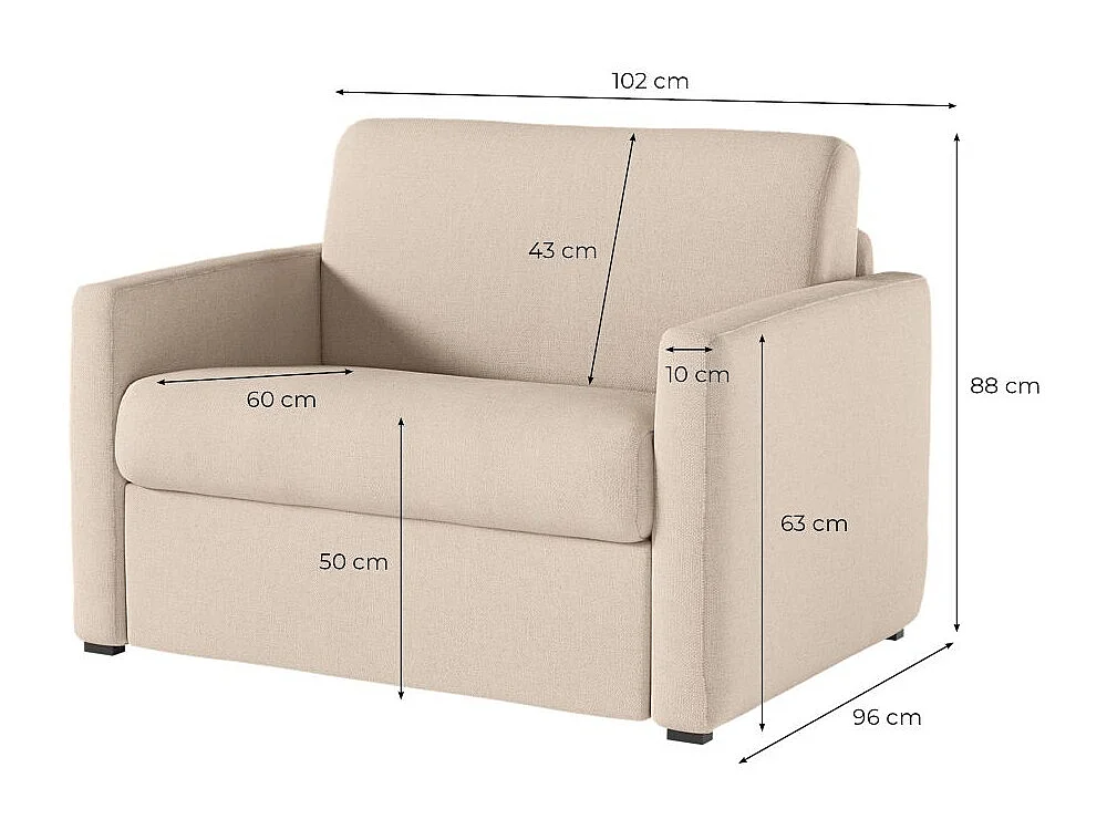 Fauteuil AGATHE convertible express couchage quotidien 70x190cm en tissu bleu foncé - Matelas 13cm