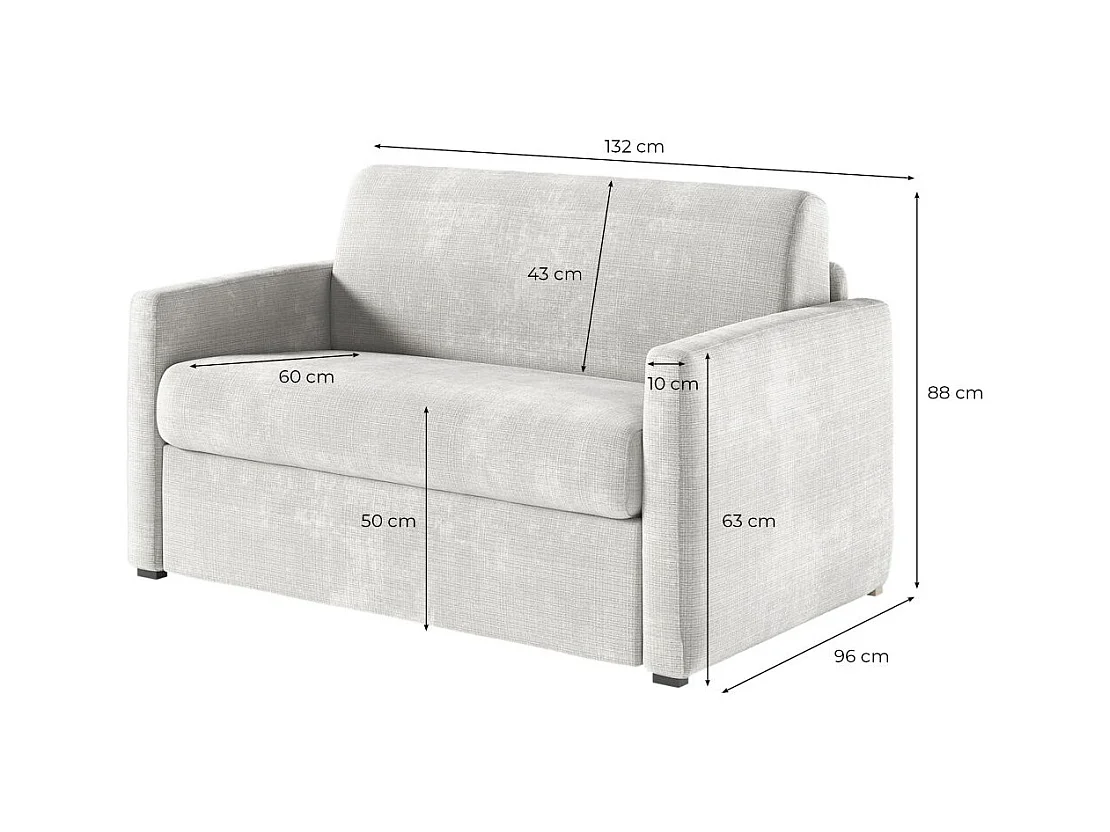 Fauteuil AGATHE convertible express couchage quotidien 100x190cm en tissu chenille beige - Matelas 13cm