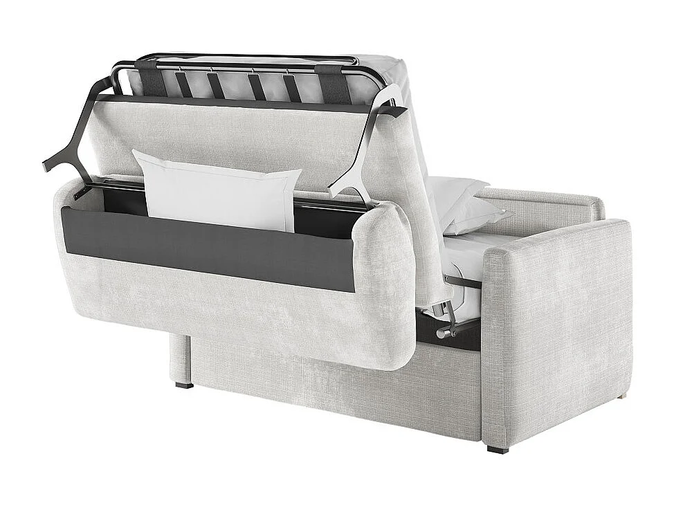 Fauteuil AGATHE convertible express couchage quotidien 100x190cm en tissu chenille beige - Matelas 13cm