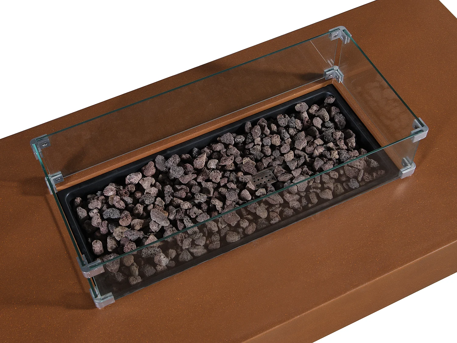 Tavolo rettangolare con braciere a gas in MGO effetto terracotta Focolare quadrato - SEROZA