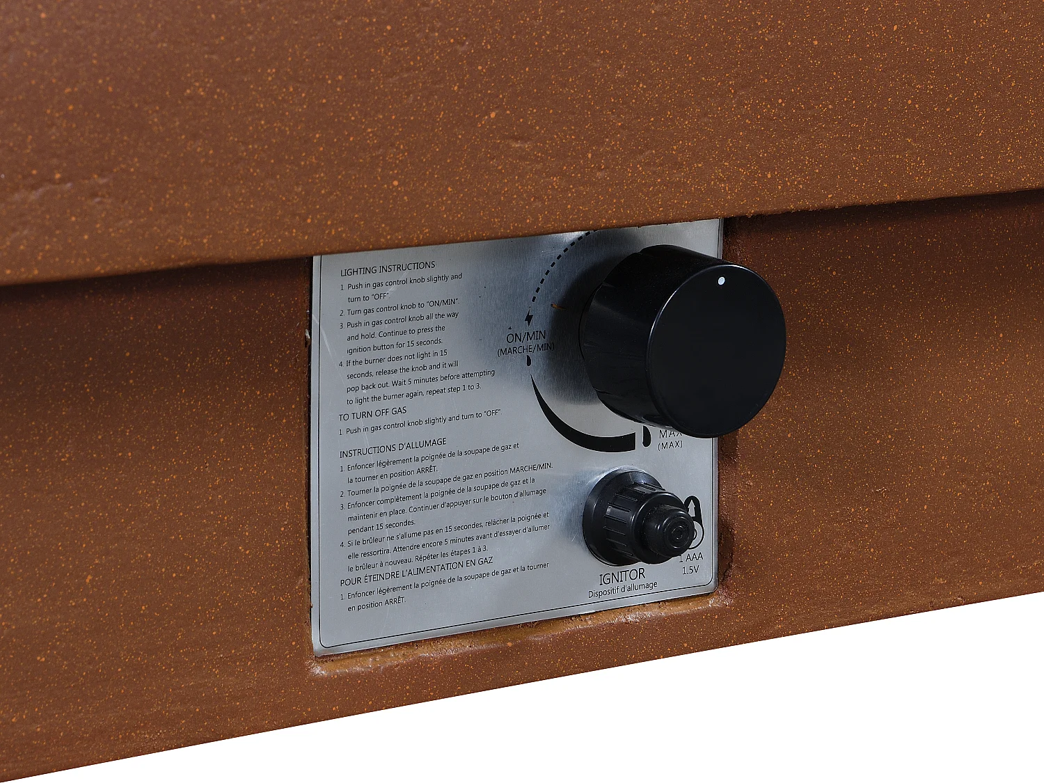 Tavolo rettangolare con braciere a gas in MGO effetto terracotta Focolare quadrato - SEROZA