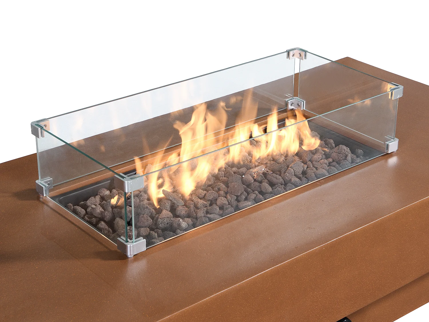 Tavolo rettangolare con braciere a gas in MGO effetto terracotta Focolare quadrato - SEROZA