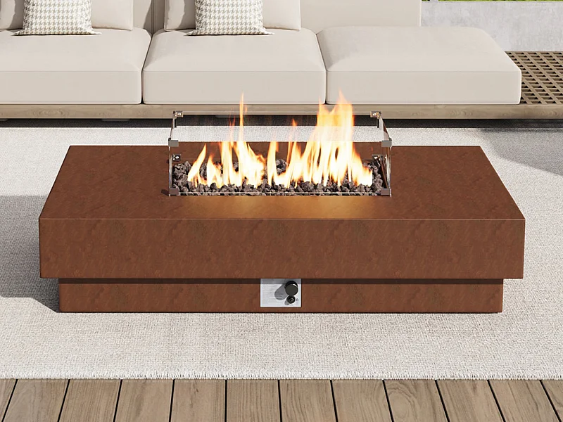 Table braséro rectangulaire au gaz en MGO effet terre cuite – Foyer carré - SEROZA