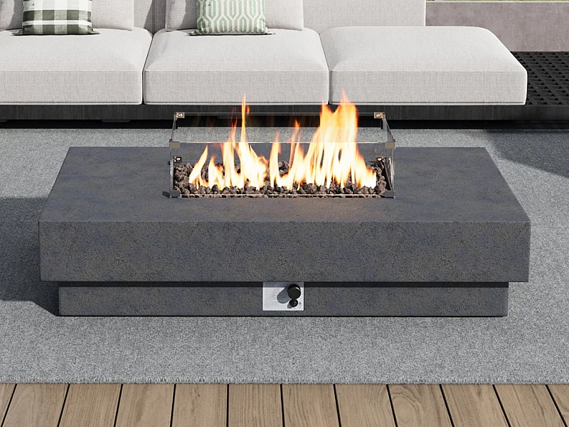 Table braséro rectangulaire au gaz en MGO gris – Foyer carré - SEROZA