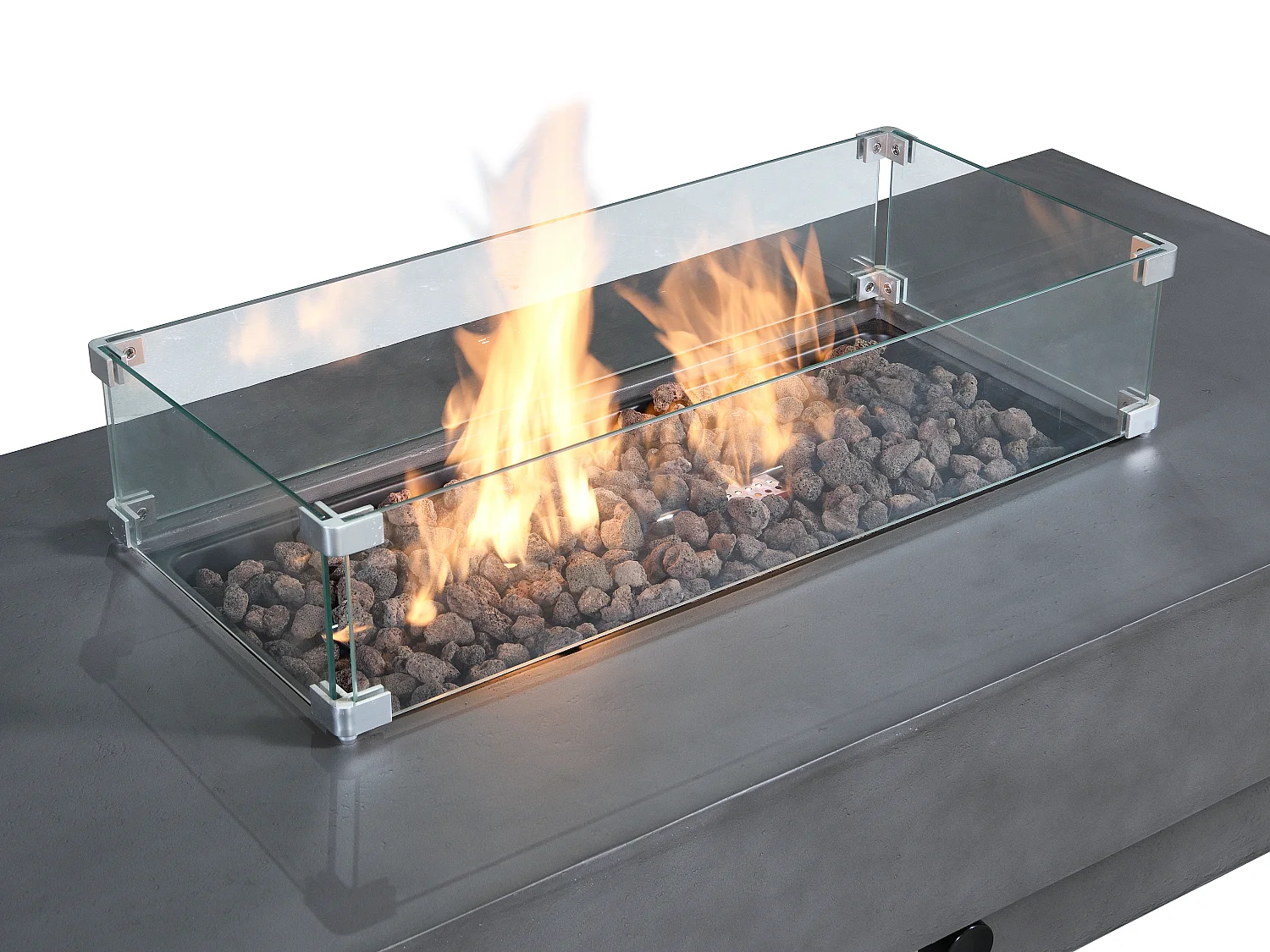 Table braséro rectangulaire au gaz en MGO gris – Foyer carré - SEROZA