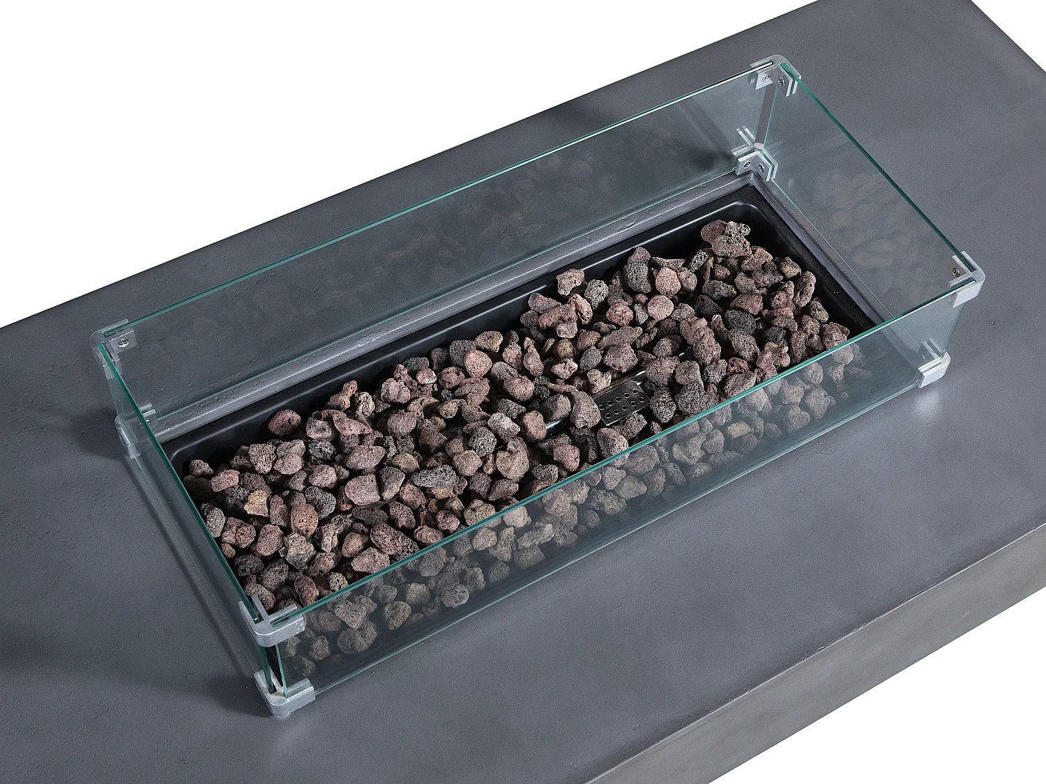 Tavolo rettangolare con braciere a gas in MGO grigio Focolare quadrato - SEROZA