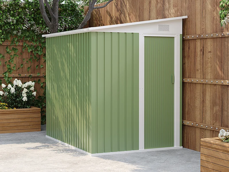Abri de jardin métal adossé en acier galvanisé vert sauge 3,15 m² - DAXTON