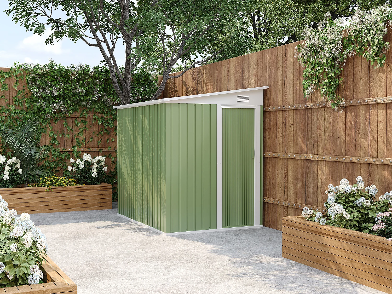 Casetta da giardino metallo addossabile 3,15 m² in Acciaio galvanizzato Verde salvia - DAXTON