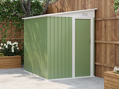 Lean-to galvanised steel garden shed - sage green - 3.15 m² - DAXTON