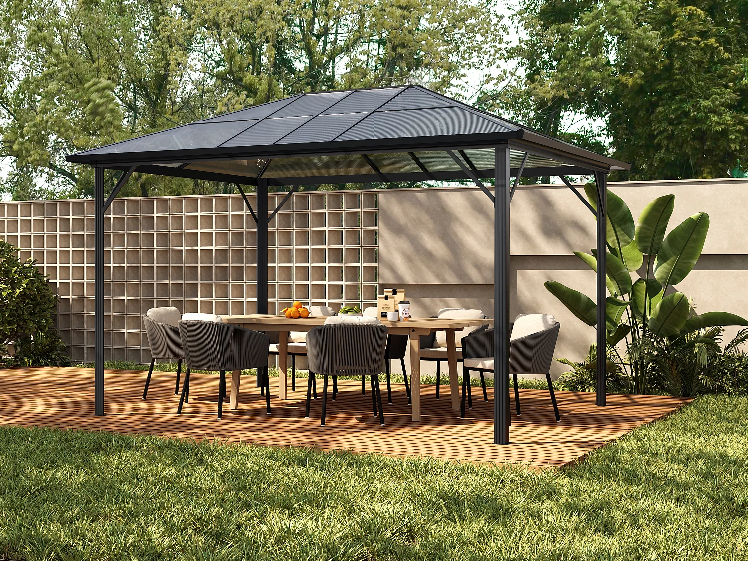Tonnelle de jardin en aluminium 3 x 3,98 m - 11,9 m² - RADELA