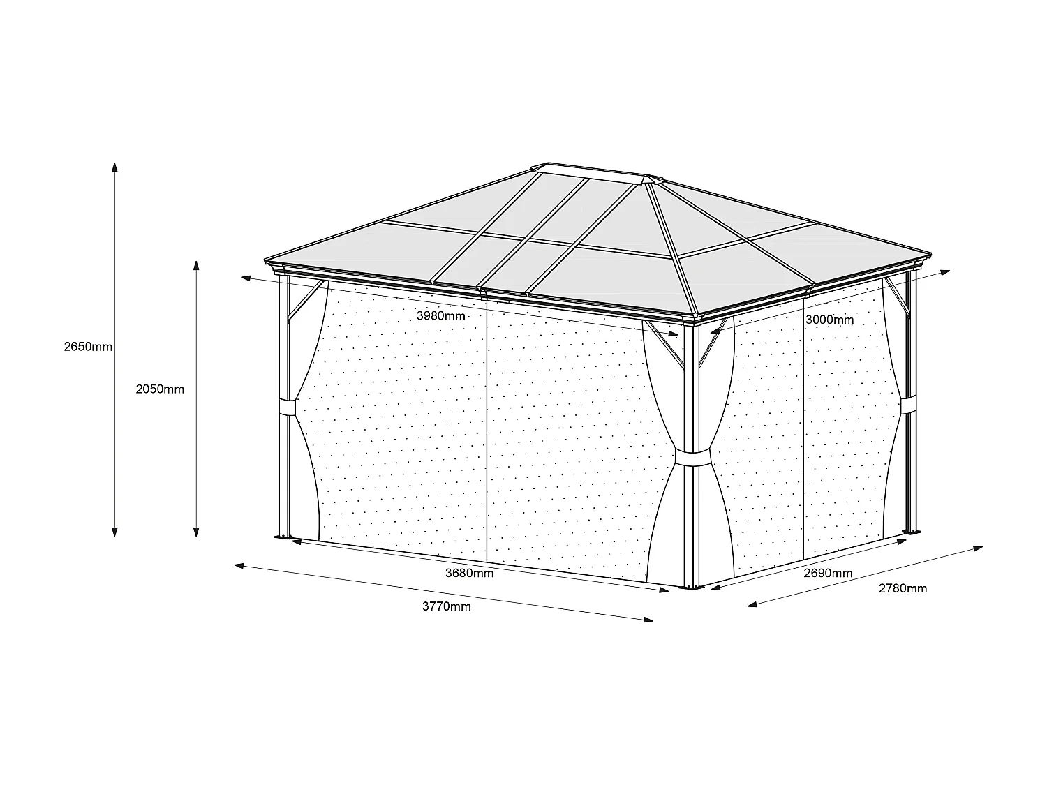 Tonnelle de jardin en aluminium 3 x 3,98 m - 11,9 m² - RADELA
