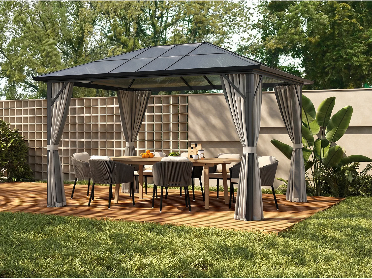 Tonnelle de jardin en aluminium 3 x 3,98 m - 11,9 m² - RADELA