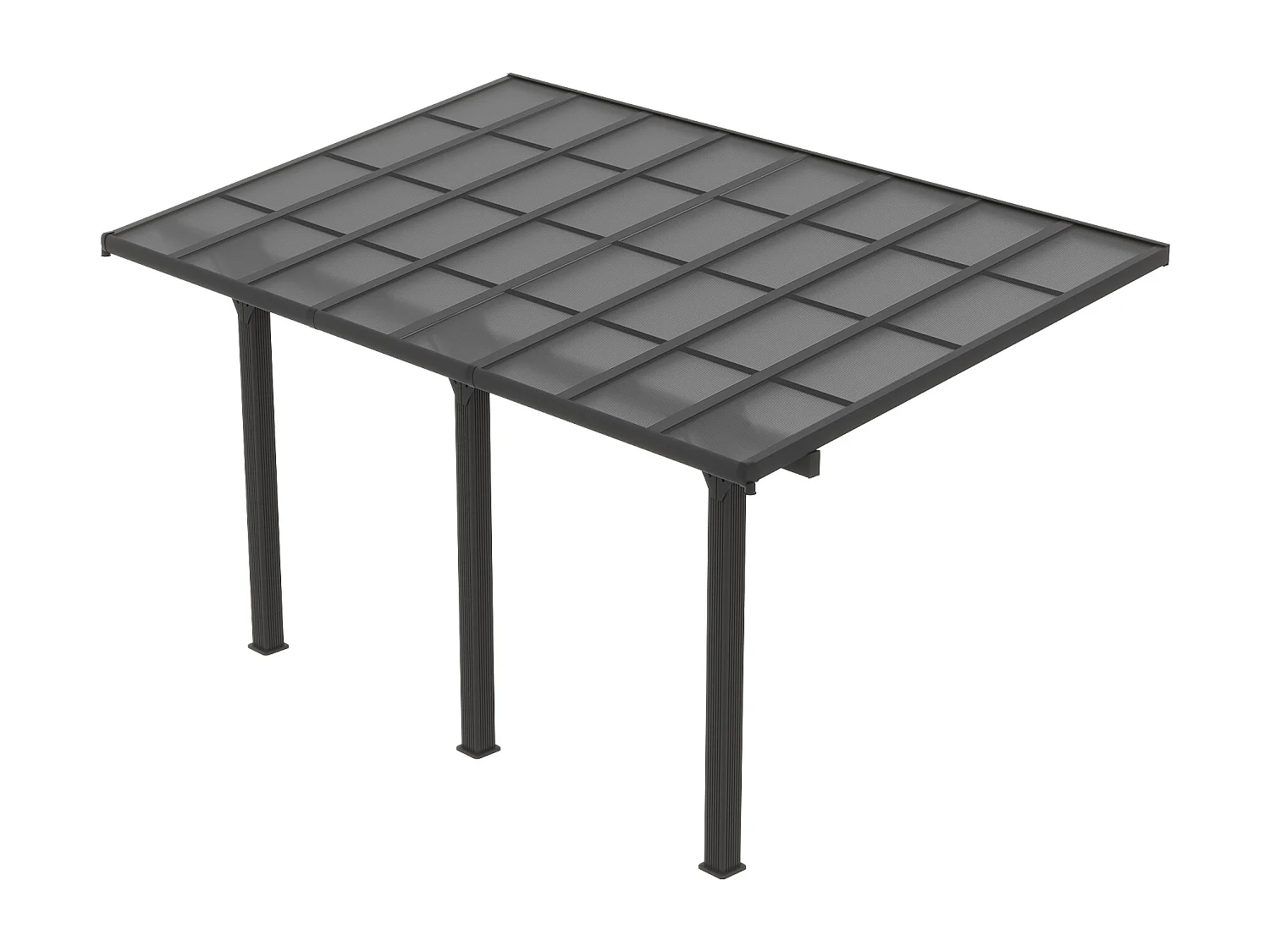 Carport pergola adossée en aluminium et toit polycarbonate - 15,13 m² - anthracite - PAZERA