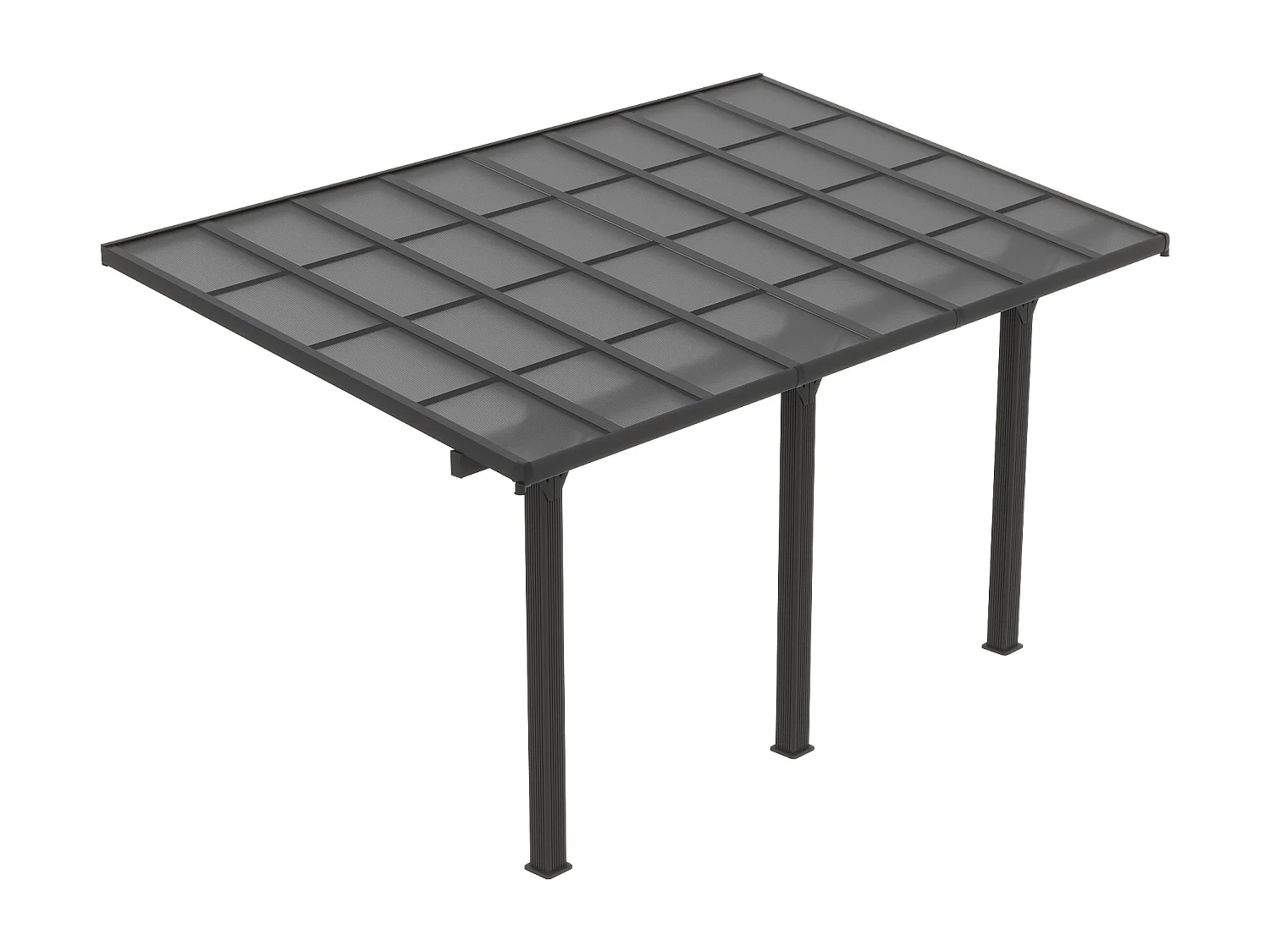 Carport pergola adossée en aluminium et toit polycarbonate - 15,13 m² - anthracite - PAZERA