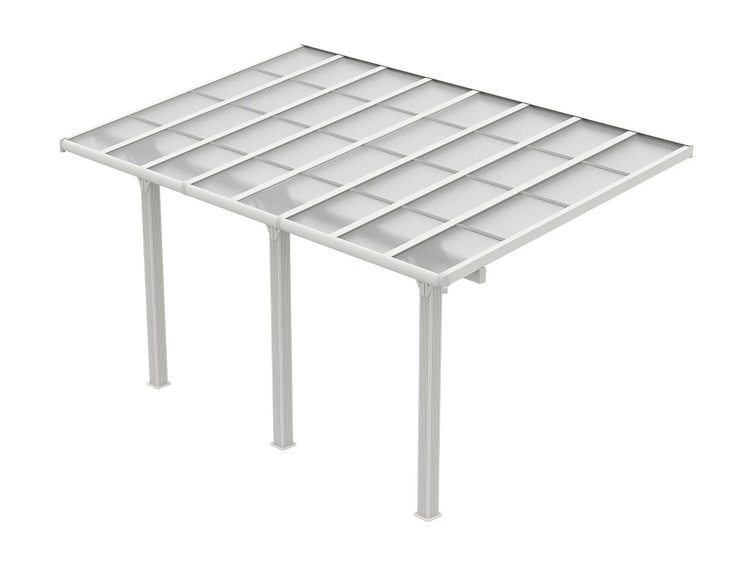 Carport pergola adossée en aluminium et toit polycarbonate - 15,13 m² - blanc - PAZERA