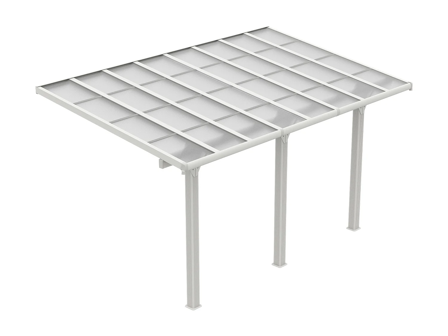 Carport pergola adossée en aluminium et toit polycarbonate - 15,13 m² - blanc - PAZERA
