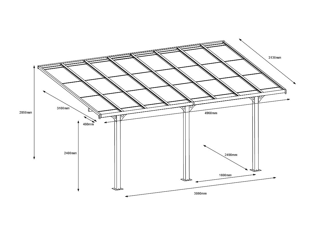 Carport-pergola van aluminium met polycarbonaat dak - 15,13 m² - wit - PAZERA