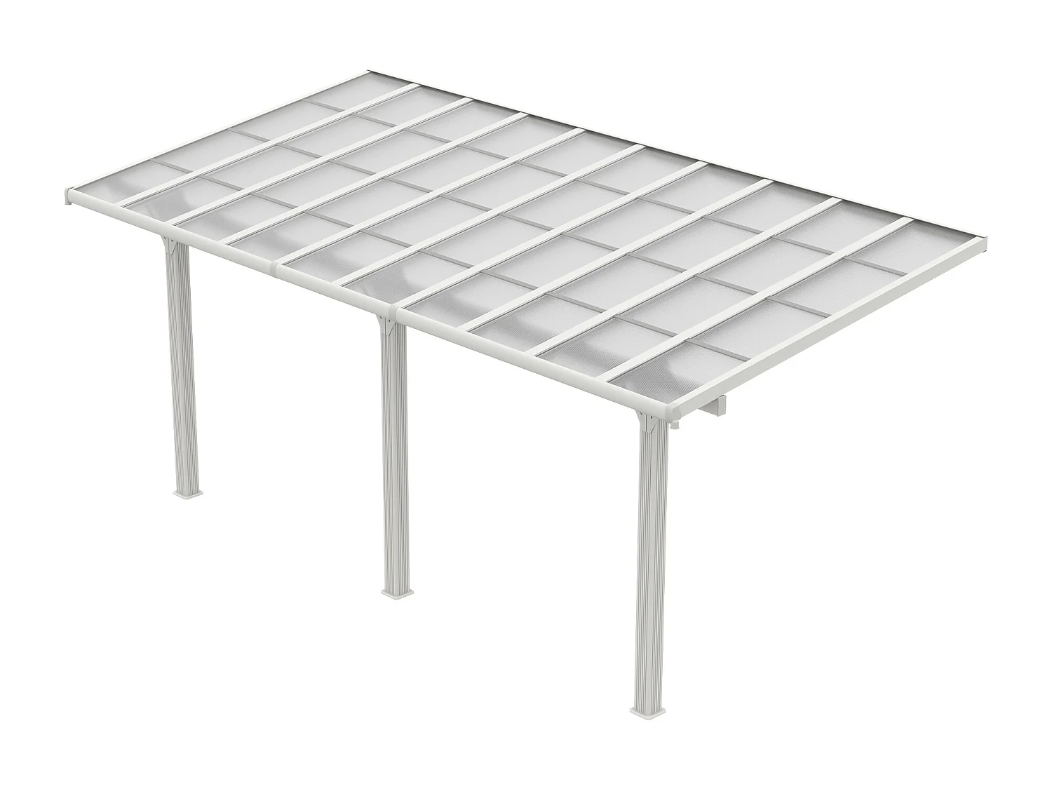 Carport pergola adossée en aluminium et toit polycarbonate - 18,54 m² - blanc - PAZERA