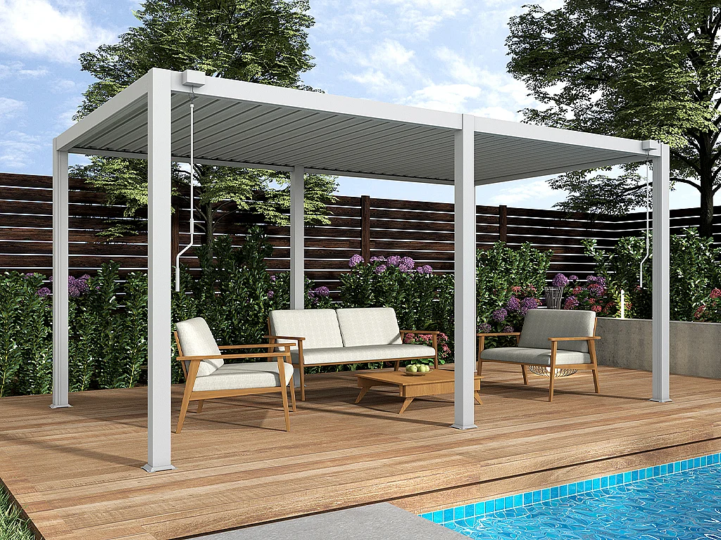 Pergola bioclimatique autoportante en aluminium avec lames orientables - 15 m² - blanc - AMALFI