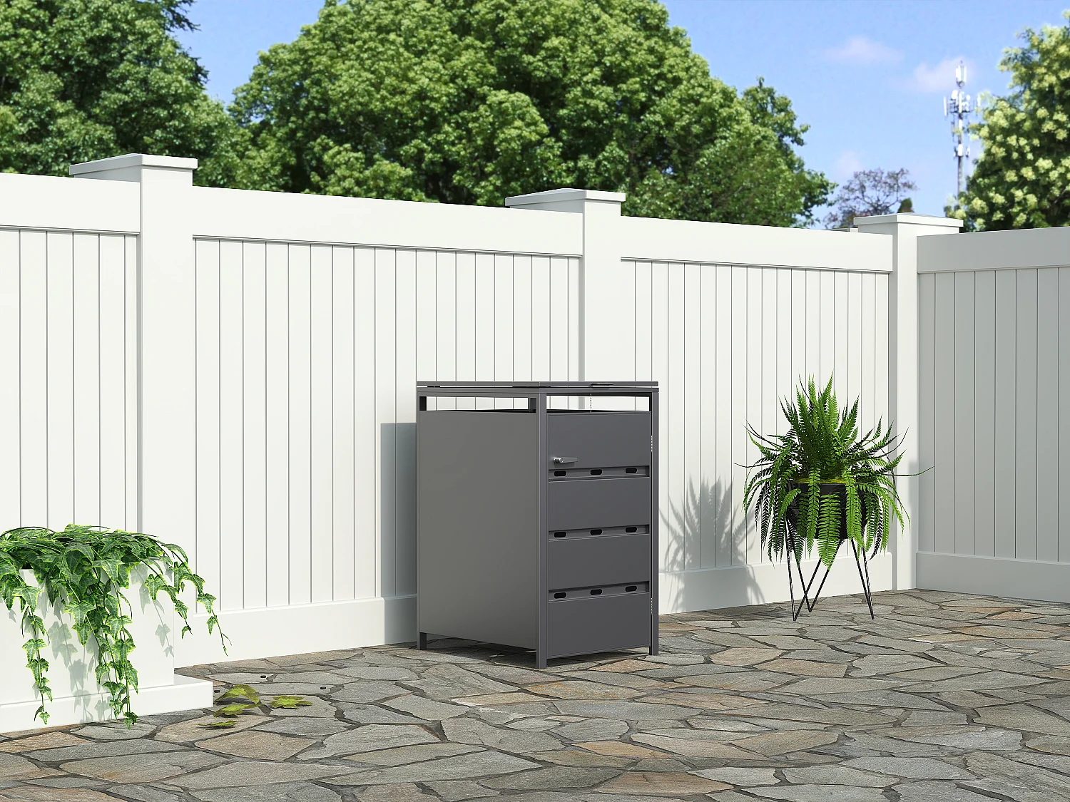 Osłona na śmietnik ze stali ocynkowanej w kolorze antracytowym - 0,6 mm - 1 kosz 240L - S68 x G80 x W116 cm - LOKAFA