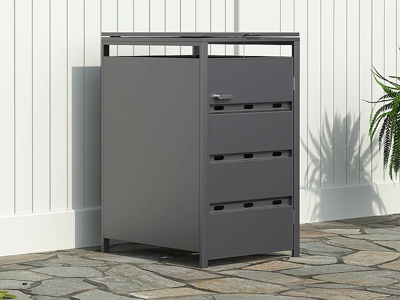 Osłona na śmietnik ze stali ocynkowanej w kolorze antracytowym - 0,6 mm - 1 kosz 240L - S68 x G80 x W116 cm - LOKAFA