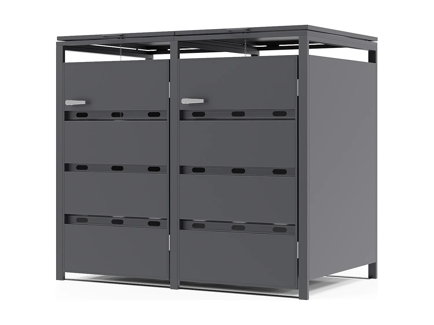 Abdeckung für Mülltonnen aus verzinktem Stahl Anthrazitgrau - 0,6 mm - Für 2 Mülltonnen à 240 L - 132 x 80 x 116 cm - LOKAFA