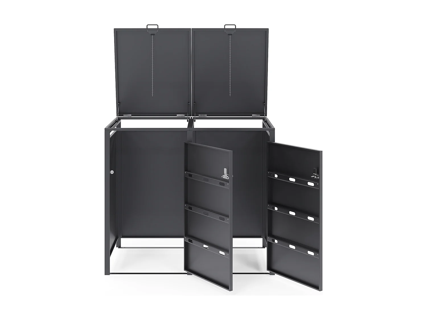 Abdeckung für Mülltonnen aus verzinktem Stahl Anthrazitgrau - 0,6 mm - Für 2 Mülltonnen à 240 L - 132 x 80 x 116 cm - LOKAFA