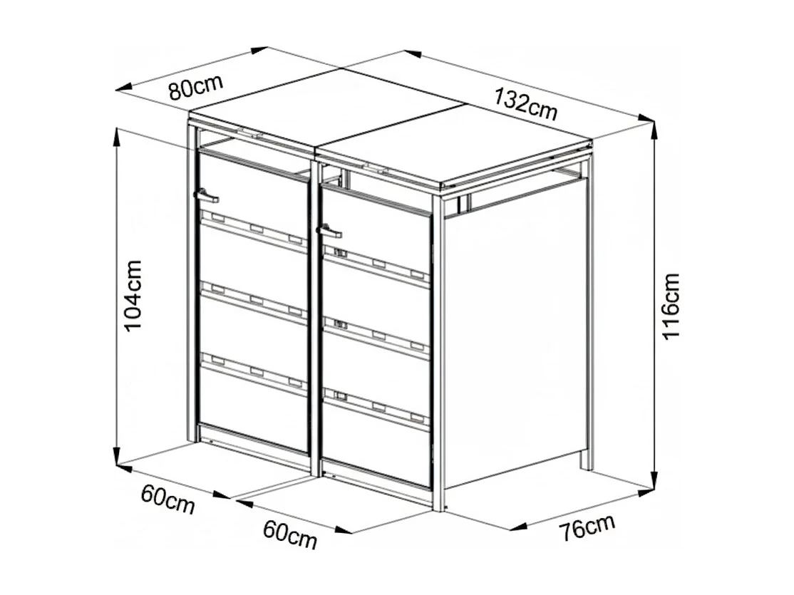 Abdeckung für Mülltonnen aus verzinktem Stahl Anthrazitgrau - 0,6 mm - Für 2 Mülltonnen à 240 L - 132 x 80 x 116 cm - LOKAFA