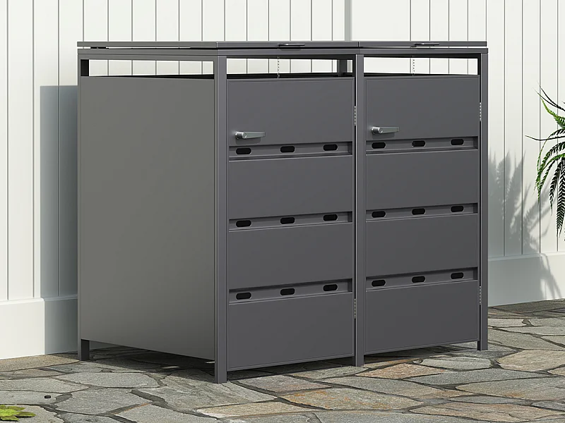 Abdeckung für Mülltonnen aus verzinktem Stahl Anthrazitgrau - 0,6 mm - Für 2 Mülltonnen à 240 L - 132 x 80 x 116 cm - LOKAFA