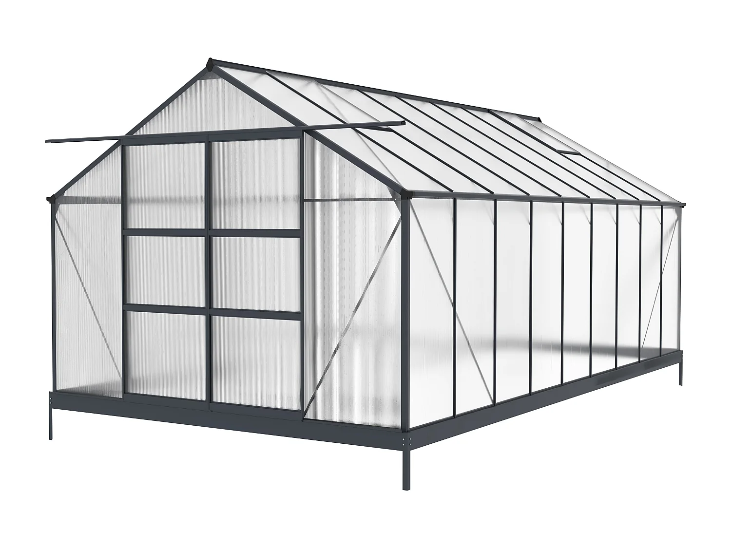 Serre de Jardin en polycarbonate de 16,9 m² avec embase - Anthracite -  IXORA