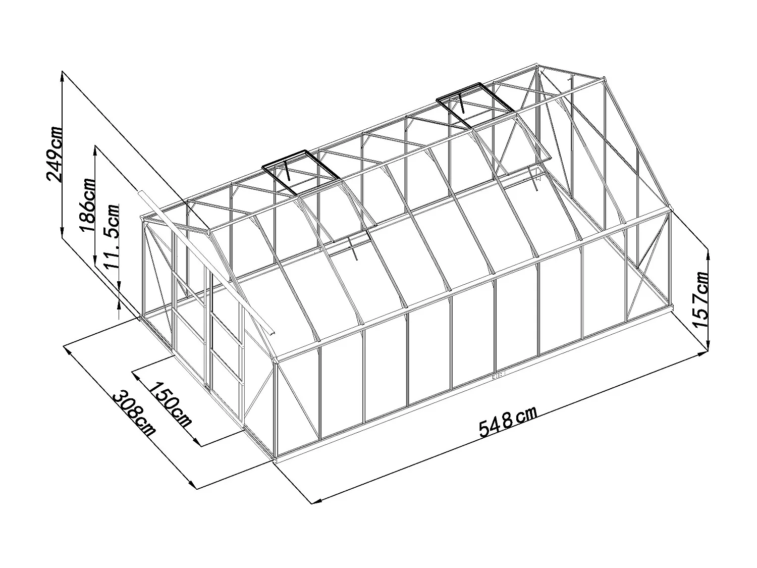 Serre de Jardin en polycarbonate de 16,9 m² avec embase - Anthracite -  IXORA