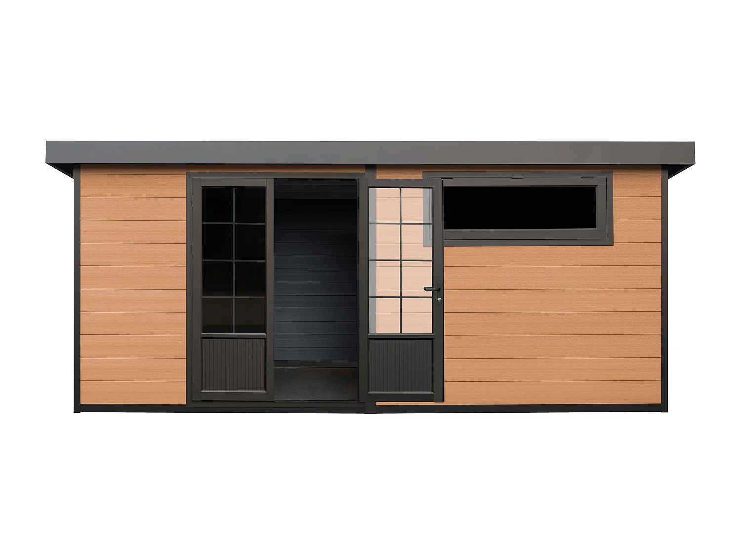 Abri de jardin en bois composite 28 mm - parois réversibles - gris anthracite ou naturel foncé - 17,25 m² - HAZELTON