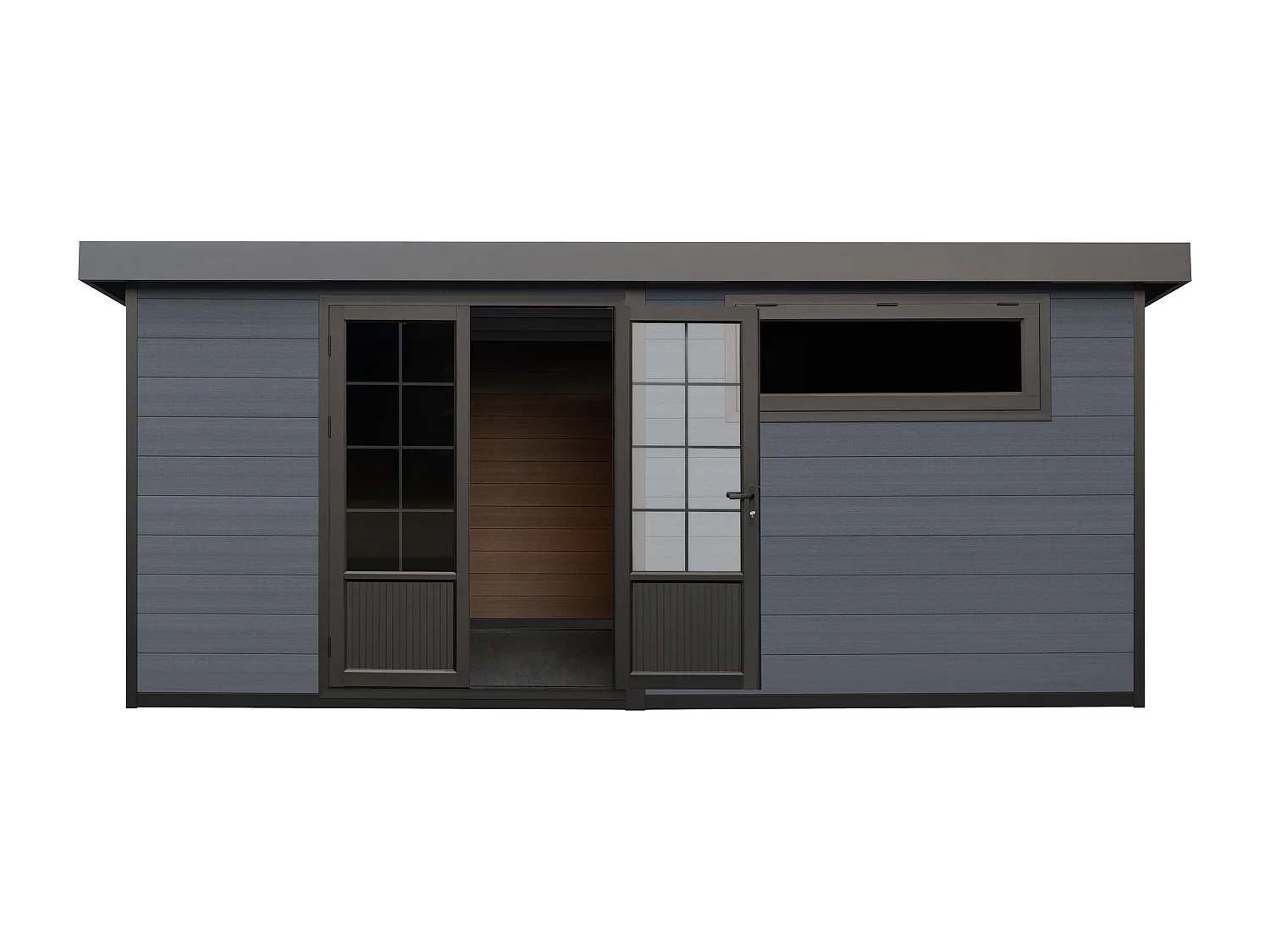 Abri de jardin en bois composite 28 mm - parois réversibles - gris anthracite ou naturel foncé - 17,25 m² - HAZELTON