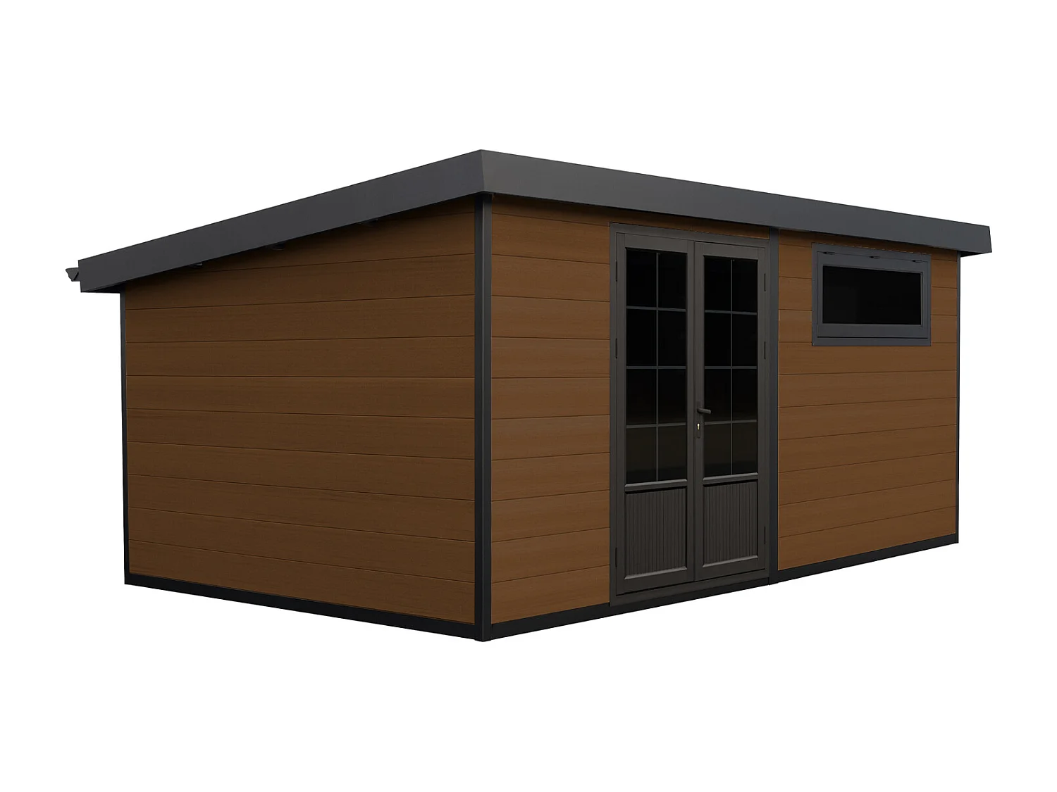 Tuinhuis van composiethout 28 mm - omkeerbare wanden - antracietgrijs of donker naturel - 17,25 m² - HAZELTON