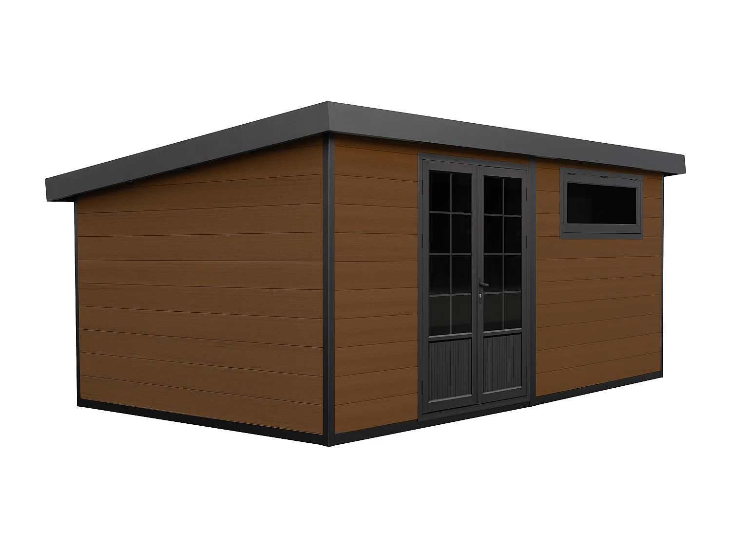 Abri de jardin en bois composite 28 mm - parois réversibles - gris anthracite ou naturel foncé - 17,25 m² - HAZELTON