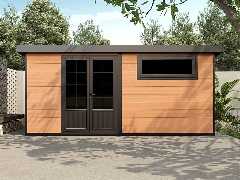 Abri de jardin en bois composite 28 mm - parois réversibles - gris anthracite ou naturel foncé - 17,25 m² - HAZELTON