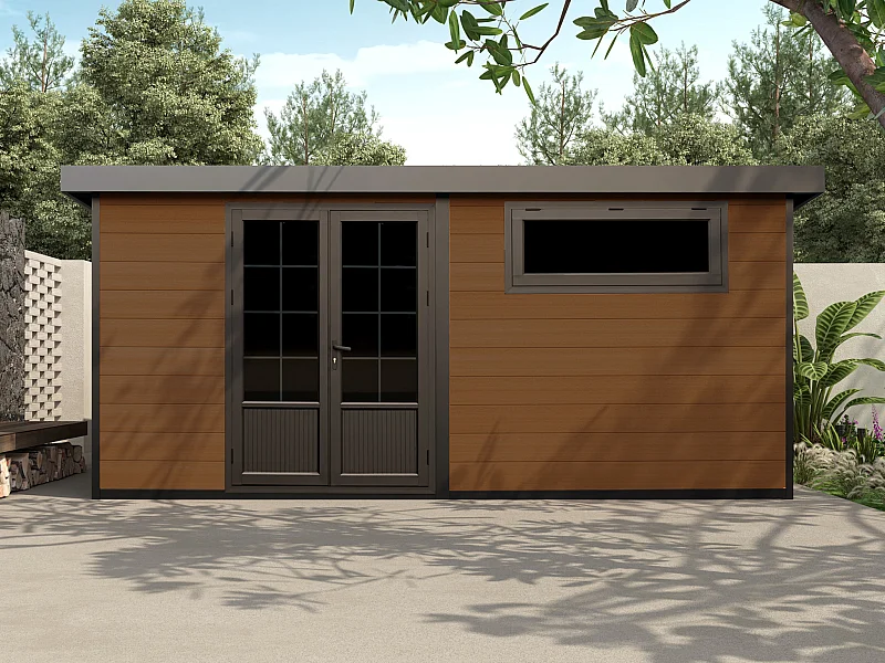 Abri de jardin en bois composite 28 mm - parois réversibles - gris anthracite ou naturel foncé - 17,25 m² - HAZELTON