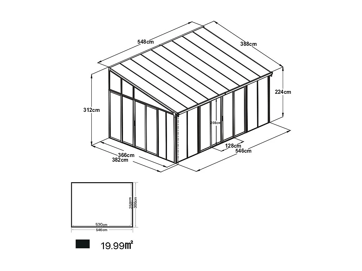 Véranda en aluminium et polycarbonate avec protection UV - 20,9 m² - anthracite - MATHILDA