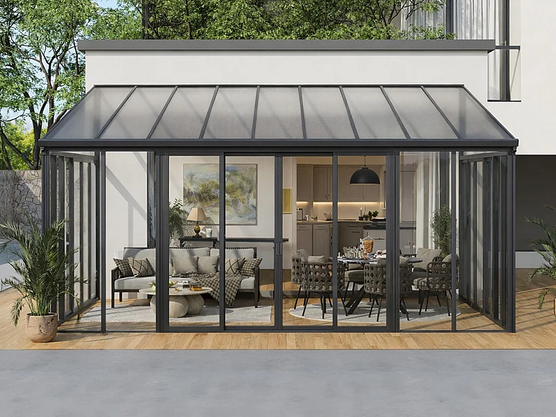 Véranda en aluminium et polycarbonate avec protection UV - 20,9 m² - anthracite - MATHILDA